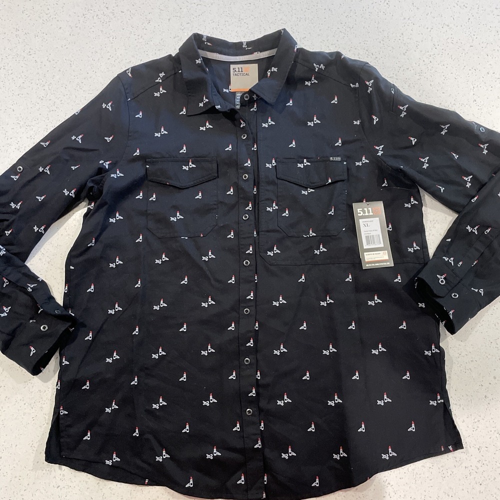 5.11 Tactical Femme Fatale Long Sleeve Button Lipstick Print Black WOMENS SZ XL